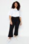 Solmayan Siyah Yüksek Bel Esnek Kısa Paça Culotte Fit Büyük Beden Jeans TBBSS23AR00014 - 6