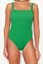 Green Square Collar Textured Regular Leg Swimsuit TBESS23MA00224 - 4