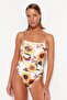 Floral Patterned Square Collar High Leg Swimsuit TBESS23MA00311 - 2