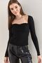 Women's Black Square Collar Knitwear Sweater 20223274 - 2