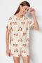 Ekru %100 Pamuklu Ayıcıklı Şortlu Örme Pijama Takımı THMSS23PT00005