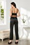 Women's 2075 Satin Belted 3-Piece Pajama Set Black - 6