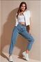 Ares Blue Mom Jeans Lycra High Waist Blue Snow Washed Mom Jean Jeans