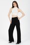 Women's Black High Waist Pleated Fabric Palazzo Pants - 2