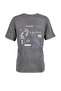 Antrasit %100 Kalın Pamuklu Soluk Efektli Sırt Baskılı Boyfriend Örme T-Shirt TWOSS23TS00109 - 13