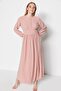 Rose Dust Corsage and Fabric-Covered Button Detailed Aerobin Woven Dress TCTSS23EB00254 - 3