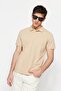 Bej Slim/Dar Kesim Yakası Çizgili Basic %100 Pamuk Polo Yaka T-shirt TMNSS20PO0009 - 4