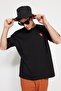 Black Oversize Crew Neck Short Sleeve Fox Embroidery 100% Cotton T-Shirt Tmnss23Ts00182 - 3