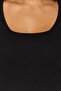 Siyah Fitted Kare Yaka Kaşkorse Örme Büyük Beden Basic T-Shirt TBBSS22BF0027 - 3