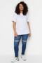 Beyaz Relaxed Bisiklet Yaka Yırtmaçlı %100 Pamuk Örme T-Shirt TBBSS22BF0031 - 4
