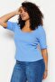 Lilac Fitted Square Collar Camisole Knitted Plus Size Basic T-Shirt Tbbss22Bf0027 - 2