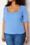 Lilac Fitted Square Collar Camisole Knitted Plus Size Basic T-Shirt Tbbss22Bf0027 - 4