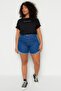 Koyu Mavi Paçası Püsküllü Esnek Skinny Fit Büyük Beden Denim Şort & Bermuda TBBSS23CJ00016 - 3