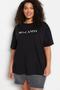 Siyah Geniş Kalıp Baskılı Bisiklet Yaka %100 Pamuk Örme T-shirt TBBSS23BF00015 - 2