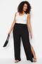 Siyah Yırtmaç Detaylı Yüksek Bel Bürümcük Geniş Paça Plaj Giyim Dokuma Pantolon TBBSS23AR00012