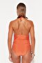 Turuncu Straplez Büzgülü Dokulu High Leg Mayo TBESS23MA00104 - 6