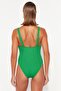 Green Square Collar Textured Regular Leg Swimsuit TBESS23MA00224 - 6
