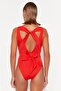 Red Deep Low-cut Fastening Normal Leg Swimsuit TBESS20MA0317 - 6