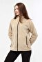 Women's Beige Fleece with Zippered Stand Collar - 3