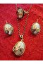 Cat's Eye Copper, Antiallergic Necklace Earring Ring Jewelry Set - 3
