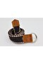 Unisex Leather Detailed Beige Brown D Ring Tactical Sports Canvas Belt - 2