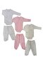 Long Sleeved Gloves, Snaps, Double-Breasted Bodysuit and Booties Bottom (3 Sets White-pink-cream)