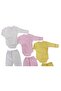 Long Sleeved Gloves, Double Breasted Bodysuit with Snap Fasteners and Booties Bottom (3 Sets Cream-pink-yellow) - 2