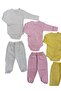 Long Sleeved Gloves, Double Breasted Bodysuit with Snap Fasteners and Booties Bottom (3 Sets Cream-pink-yellow) - 4