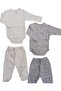 Long Sleeved Gloves, Double Breasted Bodysuit with Snaps and Booties Bottom (3 Sets Cream-grey-yellow) - 3