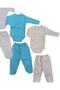 Long Sleeved Gloves, Double Breasted Bodysuit with Snaps and Booties Bottom (3 Sets White-turquoise-cream) - 5