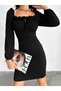 Women's U-Neck Lace Detail Balloon Sleeve Twist Fabric Dress (Color Optional) - 3