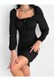 Women's U-Neck Lace Detail Balloon Sleeve Twist Fabric Dress (Color Optional) - 5