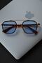 Small Square Small Square Retro Vintage Unisex New Design Blue Glass Sunglasses - 4