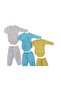 Long Sleeved Gloves, Double Breasted Bodysuit with Snaps and Booties Bottom (3 Sets Cream-water Green-Yellow) - 5