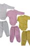 Long Sleeved Gloves, Double Breasted Bodysuit with Snap Fasteners and Booties Bottom (3 Sets Cream-pink-yellow) - 5
