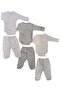 Long Sleeved Gloves, Snaps, Double-Breasted Bodysuit and Booties Bottom (3 Sets White-grey-cream)