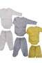 Long Sleeved Gloves, Double Breasted Bodysuit with Snaps and Booties Bottom (3 Sets Cream-grey-yellow) - 2