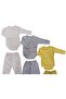 Long Sleeved Gloves, Double Breasted Bodysuit with Snaps and Booties Bottom (3 Sets Cream-grey-yellow) - 5