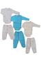 Long Sleeved Gloves, Double Breasted Bodysuit with Snaps and Booties Bottom (3 Sets White-turquoise-cream)