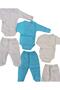 Long Sleeved Gloves, Double Breasted Bodysuit with Snaps and Booties Bottom (3 Sets White-turquoise-cream) - 2