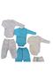 Long Sleeved Gloves, Double Breasted Bodysuit with Snaps and Booties Bottom (3 Sets White-turquoise-cream) - 3