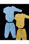 Long Sleeved Gloves, Double Breasted Bodysuit with Snaps and Booties Bottom (3 Sets Cream-blue-yellow) - 2