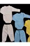Long Sleeved Gloves, Double Breasted Bodysuit with Snaps and Booties Bottom (3 Sets Cream-blue-yellow) - 4
