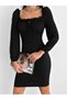 Women's U-Neck Lace Detail Balloon Sleeve Twist Fabric Dress (Color Optional) - 2