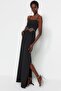 Siyah Dokuma Pencere/Cut Out Detaylı Uzun Gece Abiye Elbise TPRSS23AE00028 - 2