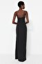 Siyah Dokuma Pencere/Cut Out Detaylı Uzun Gece Abiye Elbise TPRSS23AE00028 - 6