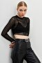 Women's Black Crop Tulle Transparent Blouse