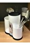 Set of 2 White Countertop Spoon Knife Stand with Compartments 5-Piece Steel Flat Serving Ladle Colander Set - 3