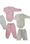 Long Sleeved Gloves, Snaps, Double-Breasted Bodysuit and Booties Bottom (3 Sets White-pink-cream) - 3