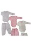 Long Sleeved Gloves, Snaps, Double-Breasted Bodysuit and Booties Bottom (3 Sets White-pink-cream) - 5